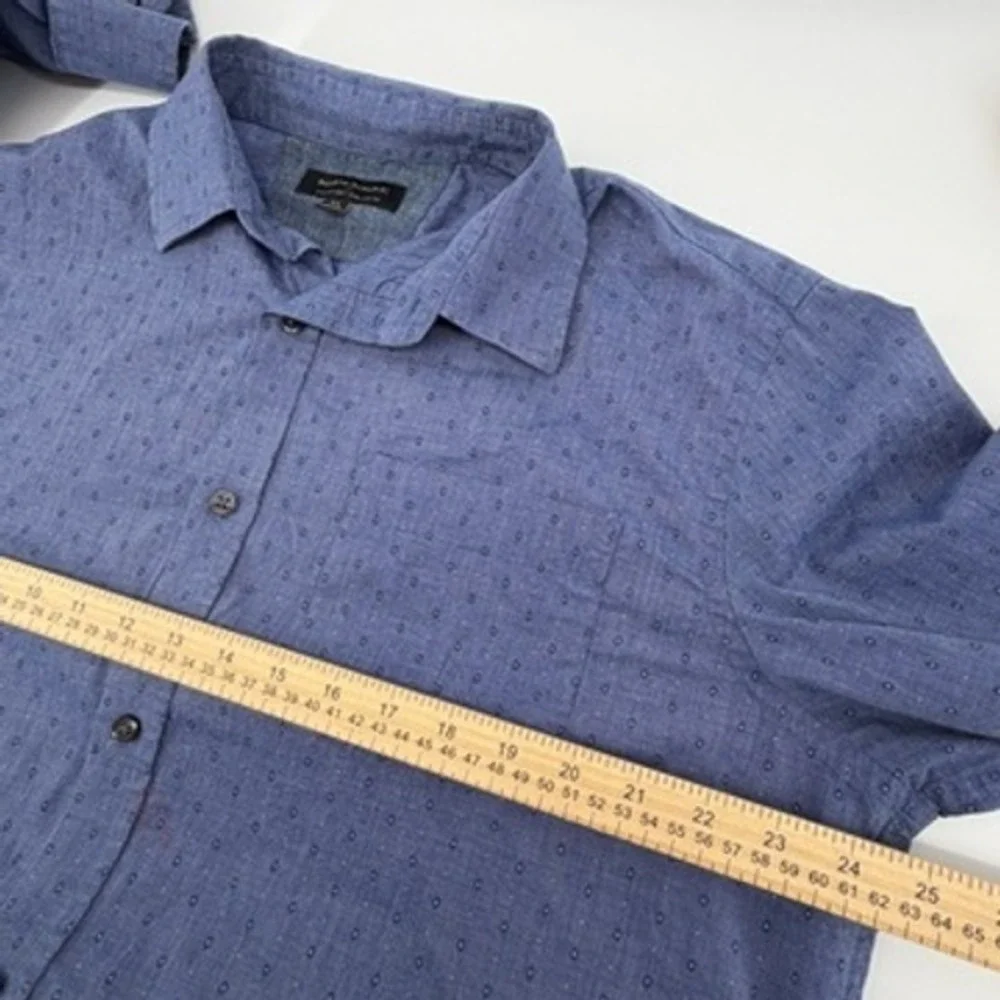 Banana Republic Mens Slim Fit Stretch Soft Wash Blue Dot Dress‎ Shirt XL